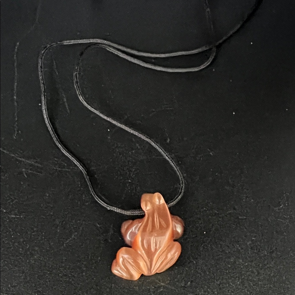 Red Agate Gemstone Frog Pendant Necklace